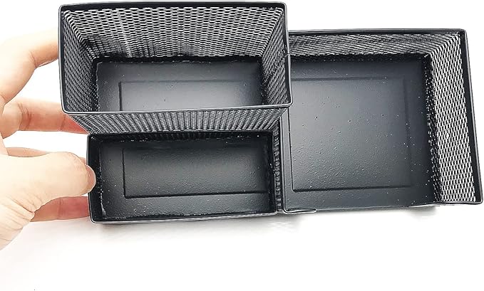 Mesh Desk Organizer,Desktop Organizer Metal Office Supplies Caddy with Pencil Holder and Storage Baskets for Desk Accessories, 3 Compartments Black