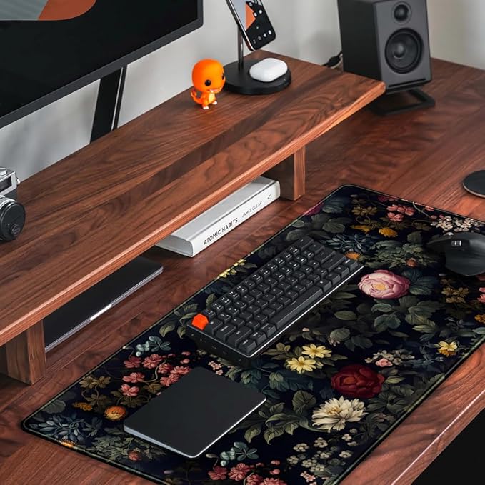 Black Vintage Desk Pad - Large Mouse Pad & Laptop Keyboard Mat - Non-Slip Base - 31.5 x 15.8 in - Gaming & Office Desk Decor