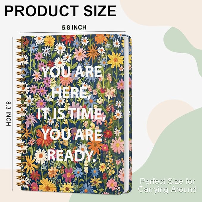 2 Pcs Inspirational Spiral Notebook - You are here, it is time, you are ready. Journaling for Work, Pretty Motivation Note Books College Study Office Supplies Inspirational Gifts for Women, Friend