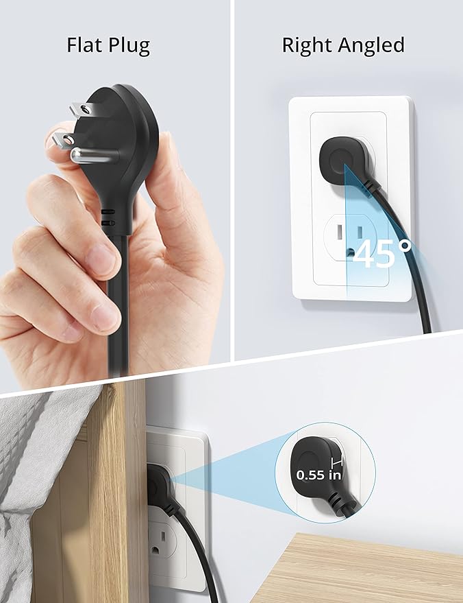 TROND Power Strip Surge Protector, 5 Widely-Spaced Outlets with 2 USB A and 1 USB C, ETL Listed, Wall Mountable, Flat Plug 5ft Extension Cord, 1300J, 14AWG Heavy Duty, for Office Kitchen, Black