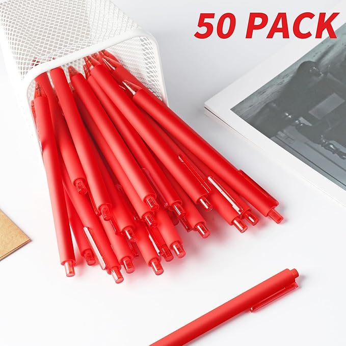 deegtran Pens Bulk, 50 Pack Smooth Red Ink Ballpoint Pens, Wholesale Retractable Pens, No Bleed Click Pen Medium Point, 1.0MM