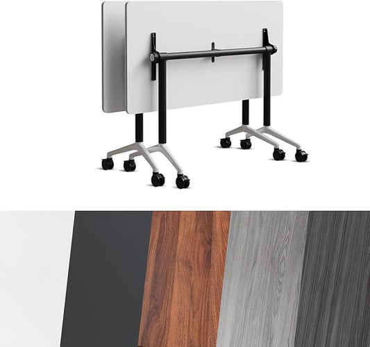 Conference Room Table, Folding Conference Tables,Thicken Grey Tabletop,Flip Top Wooden Seminar Meeting Room Table for Conference Room Offices (2, Black+White, 61.0“)