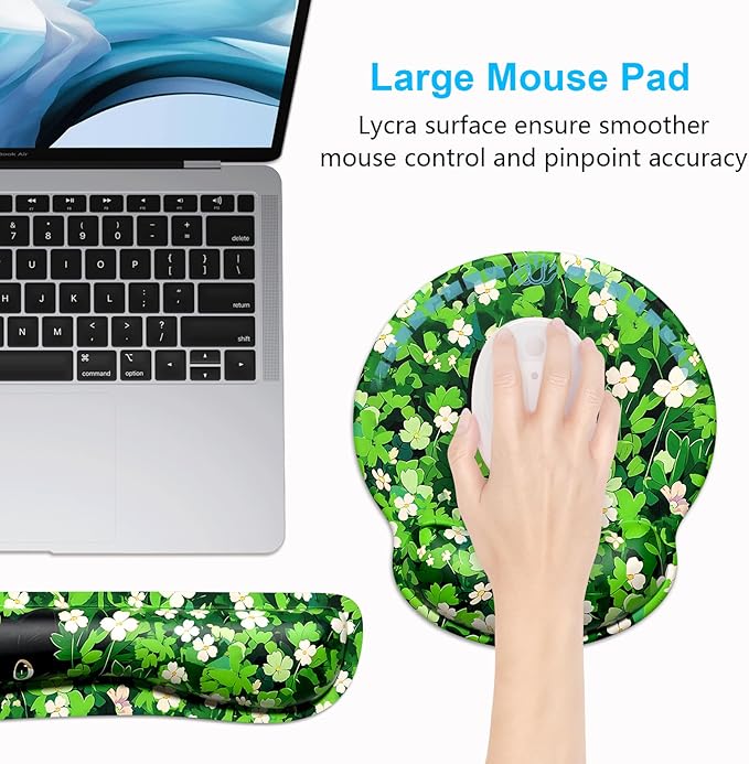 Dapesuom Keyboard Wrist Rest and Mouse Pad with Wrist Support, Cute Memory Foam Cushion for Keyboard and Mouse Set, Desktop Pad Rests with Non Slip Base for Easy Typing & Pain Relief, Anime Grass Cat