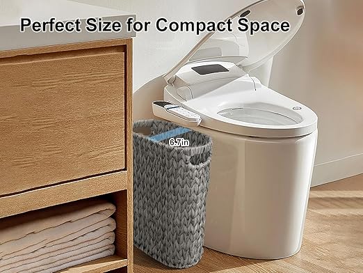 5 Gallon Wicker Trash Can,Wicker Bathroom Trash Can with Handles,Handwoven Waste Basket Waterproof Narrow Small Garbage Can for Bedroom,Bathroom,Office,Grey/20 Liters