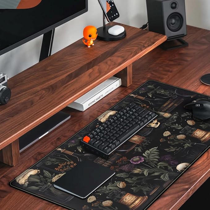 Vintage Aesthetic XL Extended Large Gaming Mouse Pad - Black Academia Mystical Green Plant Design - Computer Laptop Keyboard and Mouse Mat Desktop Protector - 31.5 x 15.8 in