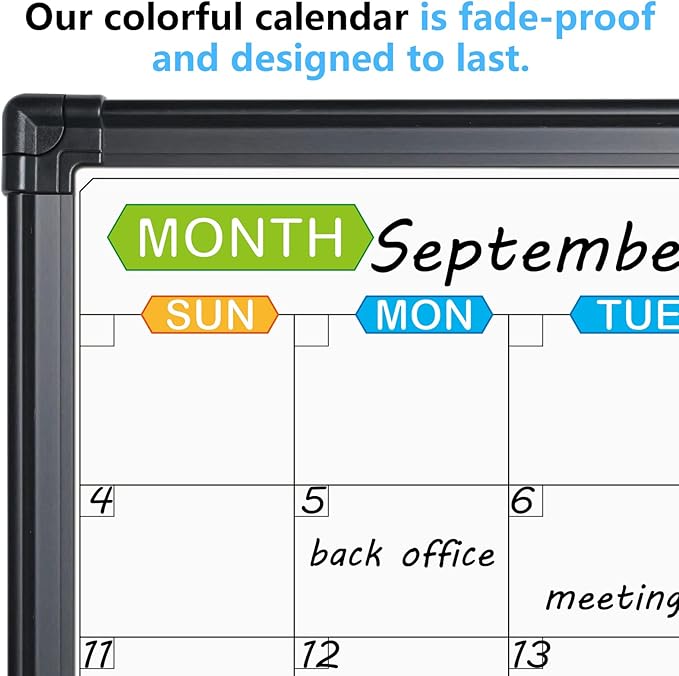 JILoffice Magnetic Dry Erase Calendar Whiteboard, 4 Month White Board Planner 48 X 36 Inch, Black Aluminum Frame Wall Mounted Board for Office Home and School