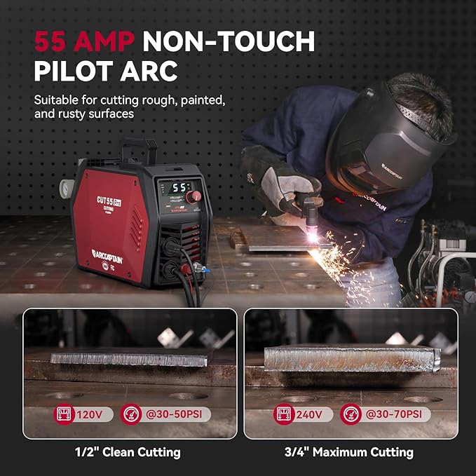 ARCCAPTAIN iControl Cut55 Pro Plasma Cutter, [APP Control] 55 Amp Non-Touch Pilot Arc 120V/240V Plasma Cutter Machine, Large LED Display and 2T/4T, 3/4 inch Maximum Cut, DC Inverter IGBT