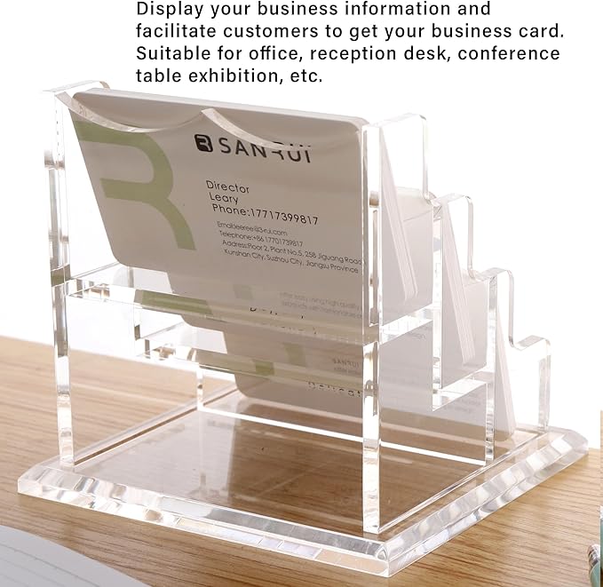 YUXUN Business Card Holder Display for Desk, Clear Acrylic Cards Organizer 3 Tier 3 Slots, Business Card Stand for Men and Women 1 Pack (3 slots) 3slots…