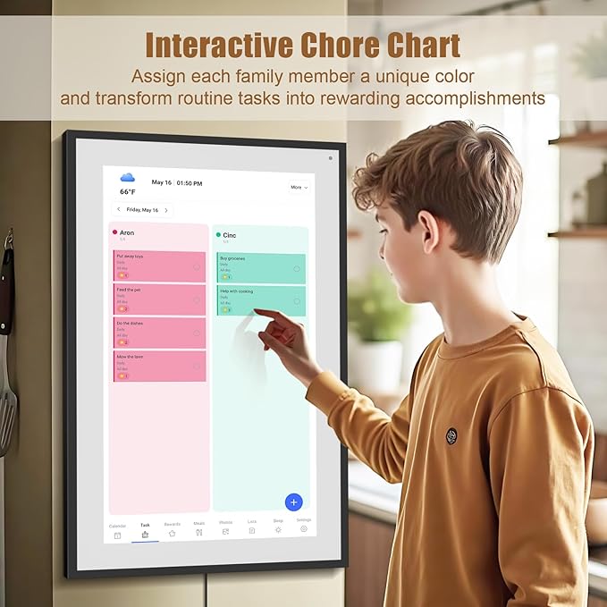 Smart Digital Calendar: 21.5-Inch Electronic Wall Calendars & Chore Chart, Full HD Interactive Touchscreen Display for Family Schedules Planner,Seamless Scheduling/Organizing-Wall/Desk Mountable-Black