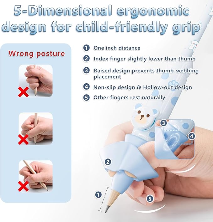 Pencil Grips for Kids Smart Pressure‑Controlled Writing Pencil Holder Gripper Posture Correction & Ergonomic Writing Tools Preschool Kindergarten Classroom & Homeschool Supplies (Blue)