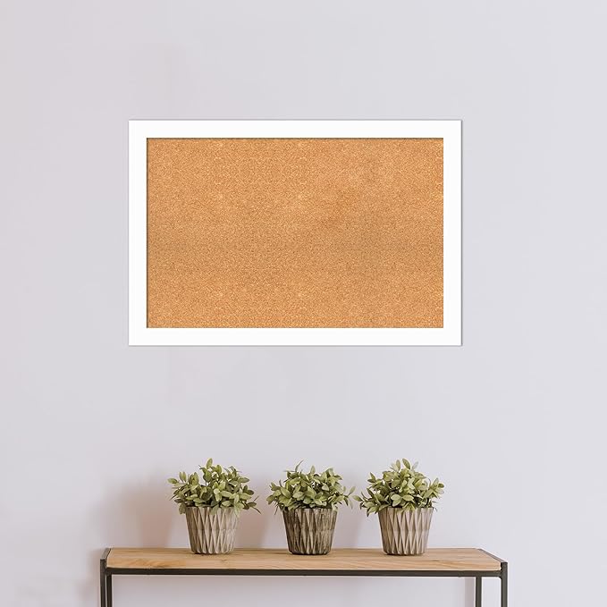 Amanti Art Natural Cork Board for Wall, 25x37 Vision Board with White Frame, Large Corkboard Office Decor for Home Organization, Casual Corkboard Pinboard to Display Items for Home Organization in