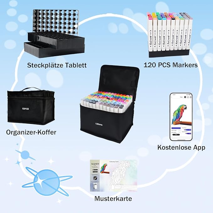 120 Colors Alcohol Markers, Art Markers for Artists with Coloring App, Dual Tip Marker for Adult Painting Sketching Drawing with Travel Case Great Gift Idea