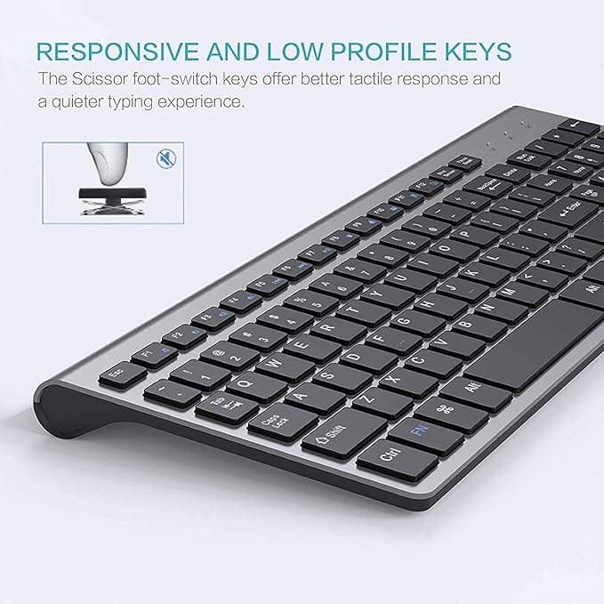 Wireless Keyboard Mouse Combo, J JOYACCESS 2.4G Ergonomic Computer Keyboard,Ergonomic Wireless Mouse for PC,Windows, Laptop, Desktop, Chromebook,Mac-Grey