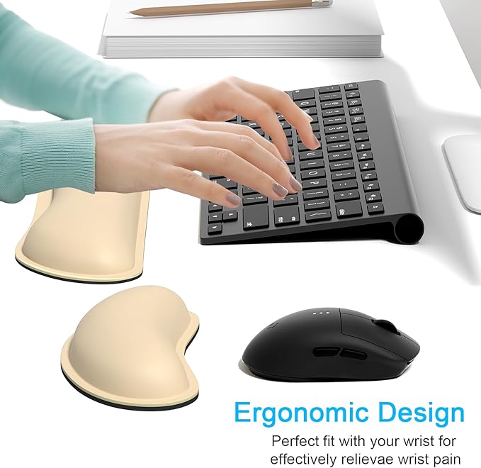 Dapesuom Keyboard Wrist Rest Set, Cute PU Leather Wrist Cushion for Computer Keyboard and Mousepad, Memory Foam Mouse Pad Rests Support with Non-Slip Base for Typing Pain Relief Laptop, Colonial White