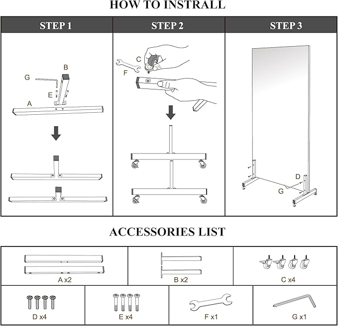 Brisafe Home Gym Mirror 71'' x 40'' - Rolling Safety Mirror for Dance Studio & Yoga, Ultra Clear Nano Material Full-Length, Oversized Shatterproof Floor Mirror With Wheels, 13LBS, White