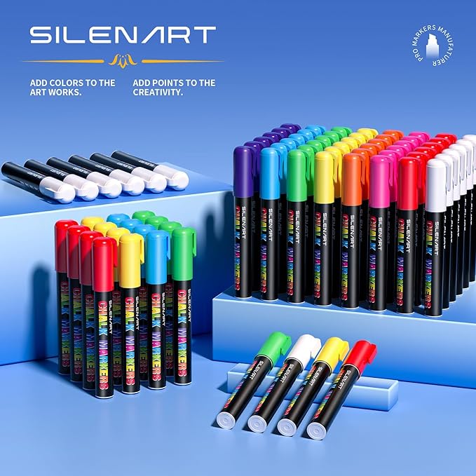 SILENART Jumbo Chalk Markers - 8 Pack Fat Tip, 15mm, Liquid Chalk, Window Markers, Erasable, Washable