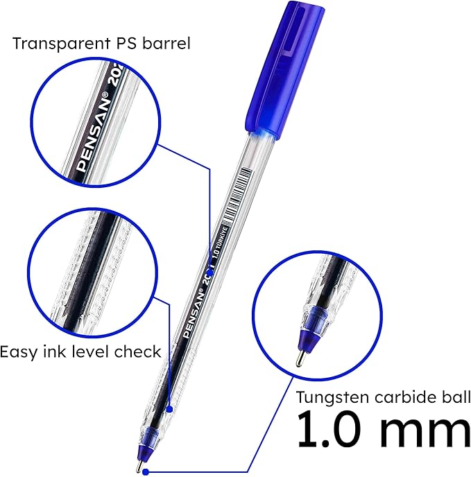 Blue Ballpoint Pens,1.0 mm Medium Point, Blue Pens, Ergonomic Triangle Grip, 50-Count Pack of Bulk Pens