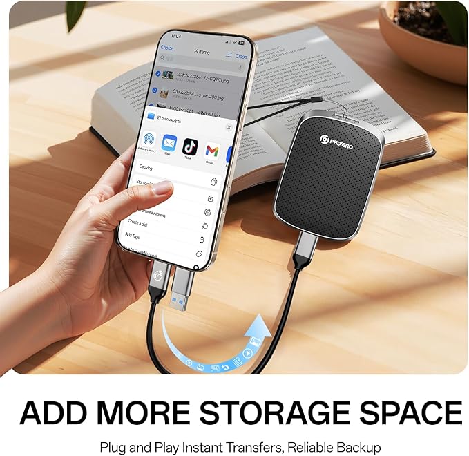 PHIXERO P5PLUS Portable SSD 4TB Up to 550MB/s, USB 3.2 Gen 2 External Solid State Drive，USB C to C&A for Smartphone，Tablet，PC，Labtop (Black)