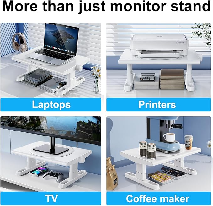 Monitor Stand Riser for Desk,360°Rotation Freely Height Adjustable by Knob,4.4-5.8 Inches,Ergonomic Monitor Stand Mount, Desktop Monitor Stands Riser for Computer,Laptop,Printer,Tv,White