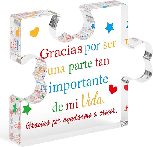 Yopyame Spanish Teacher Appreciation Gifts - Regalos para Maestra Acrylic Gift Thank You Teachers Engraved Acrylic Puzzle Plaque End of Year Graduation Christmas Birthday Thanksgiving Gift for Teacher