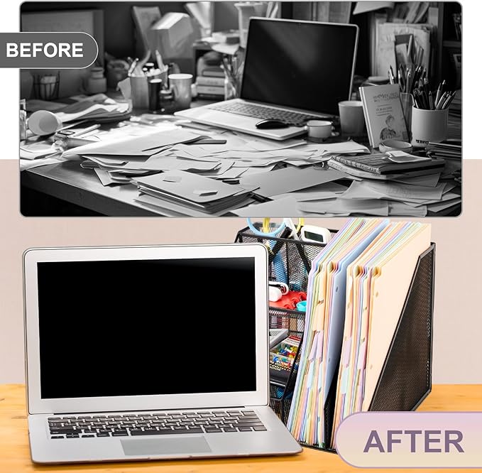 Honoson 12 Pcs Plastic Folders with Clear Front Pocket 3 Hole Punched Folders for 3 Ring Binder 1/6 Cut Tabs for Office Classroom (Macaron Colors)