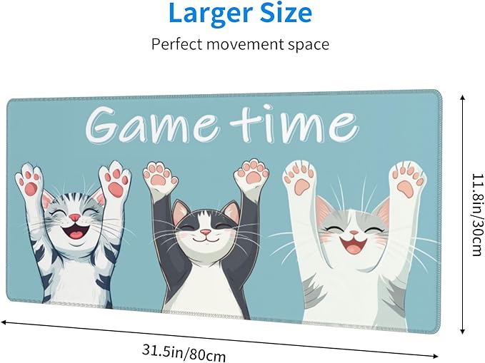 Funny Cat Desk Mat Large Gaming Mouse Pad Funny Cat Extended Mousepad Big in Laptop Computer Mouse Keyboard Mat for Office Desk Decor 31.5x12 in