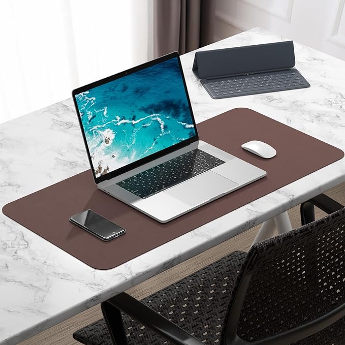 Hsurbtra Desk Pad, 30" x 14" PU Leather Desk Mat, XL Extended Mouse Pad, Waterproof Desktop Blotter Protector, Non-Slip Ultra Thin Large Laptop Keyboard Writing Mat for Office Home, Dark Oak