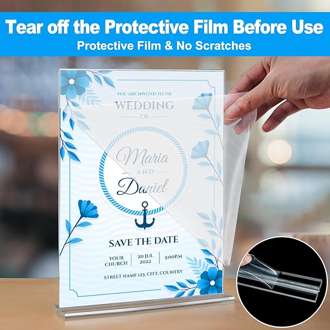 EHWINE 6 Pack Acrylic Sign Holders - 8.5 x 11, Double-Sided Stand Up Table Top Sign Holders, Clear Acrylic Picture Frame Menu Flyer Paper Display Stand for Office Business Store Wedding Party