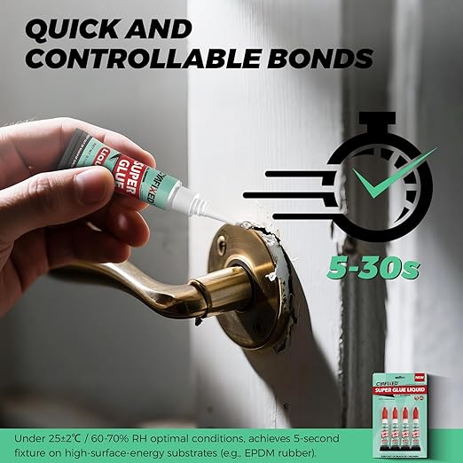 Super Glue Liquid Clear Glue for Wood Plastic Metal, Instant Superglue All Purpose Multipack Cyanoacrylate Adhesive Repair Ceramic Model Leather Rubber Glass Pottery, Strong Bonding Single Use