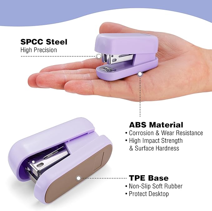 WORKPRO Small Stapler with Staples, Purple Stapler Set Includes Two Mini Staplers, One Staple Remover, 2000 Standard Staples - Cute Staplers for Desk with Non-Slip Base, Lock Design, Colorful