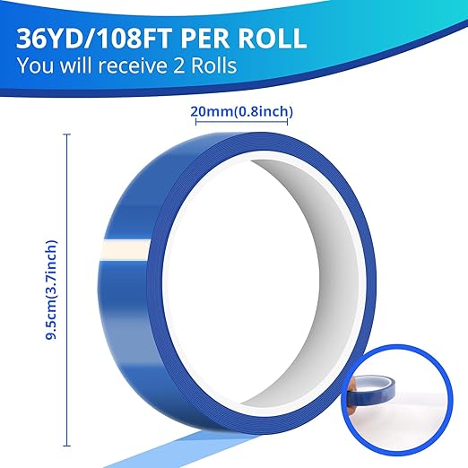 HTVRONT Heat Tape for Sublimation, 4 Rolls 10mm x33m 108ft Heat Resistant Tape for Heat Press, Heat Transfer Tape Thermal Tape for Electronics & Heat Vinyl Press Tape No Residue(Blue)