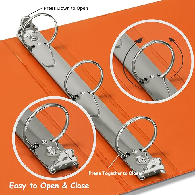 COMIX 3 Ring Binder 1.5 inch with Clear View Cover, 1.5" View Binder Holds 300 Sheets of US Letter Size Paper, 6 Pack (Orange)