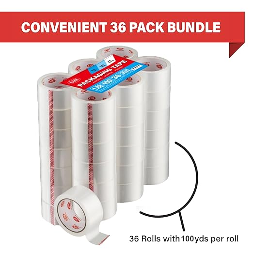 Simply Cool Packing Tape 36 Pack, Heavy Duty Packaging Tape for Shipping, Moving Boxes, Sealing, Mailing & Storage – Strong 1.88” Wide x 100 Yards Per Refill Roll, 3600 Yards Total