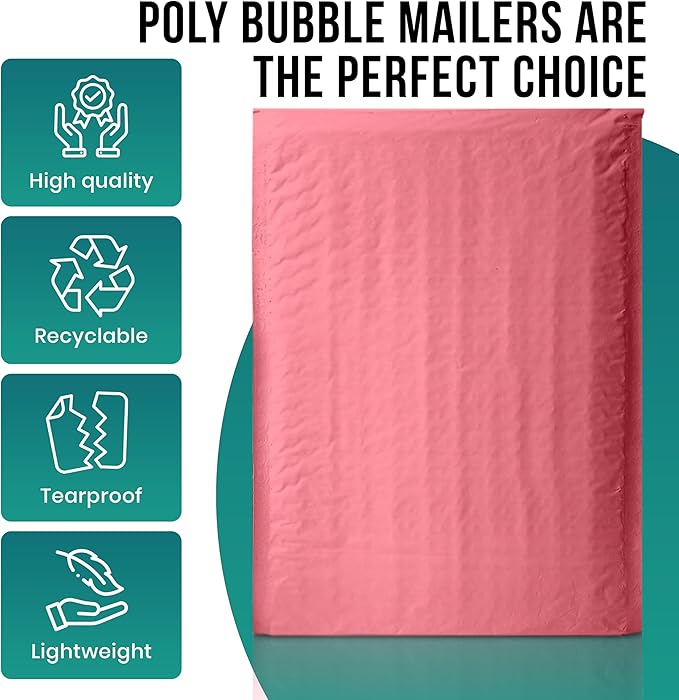 Levex - #000 4" x 8" [10 Pack] Pink Poly Bubble Mailers, Padded Envelope Mailers, Packing Envelope & Mailing Bags for Shipping