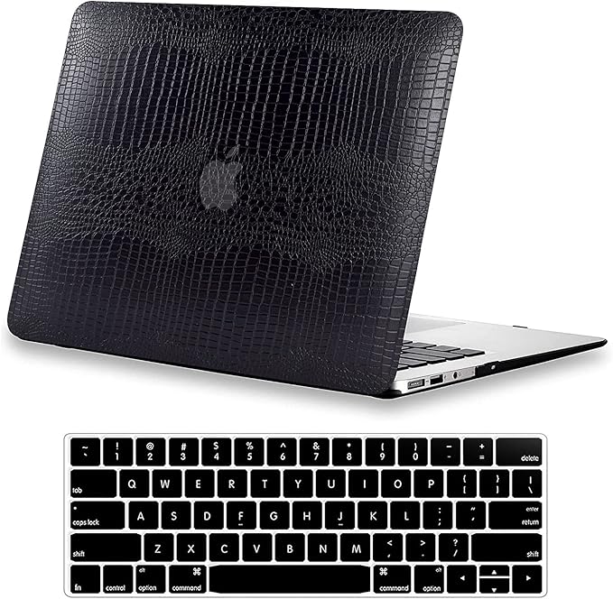 DTangLsm Compatible with MacBook Air 13 inch Case 2025 2024-2022 M4 A3240 M3 A3113 M2 A2681, Crocodile Skin Alligator PU Leather Hard Shell Case and Keyboard Cover, Black
