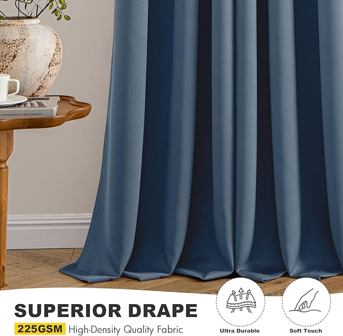 MIULEE Stone Blue Blackout Curtains for Bedroom Living Room 90 Inches Long 2 Panels, Thermal Insulated Room Darkening Drapes Solid Grommet Top Noise Reducing Light Blue Window Treatments 40x90 Inch