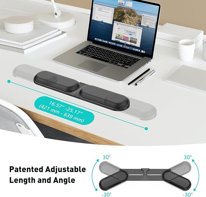 Keyboard Wrist Rest – Adj. Angle & 25” Length, Foldable Memory Foam Ergonomic Support for PC, Laptop, Gaming – Non-Slip, Typing & Mouse Pain Relief