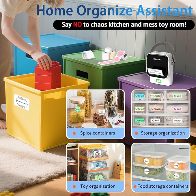 Rongta Bluetooth Label Maker Machine with Tape, Thermal Label Printer for Office, Small Business Essentials, Home Organization, Portable Inkless Sticker Label Maker with 2x1.18 inch Labels-150pcs