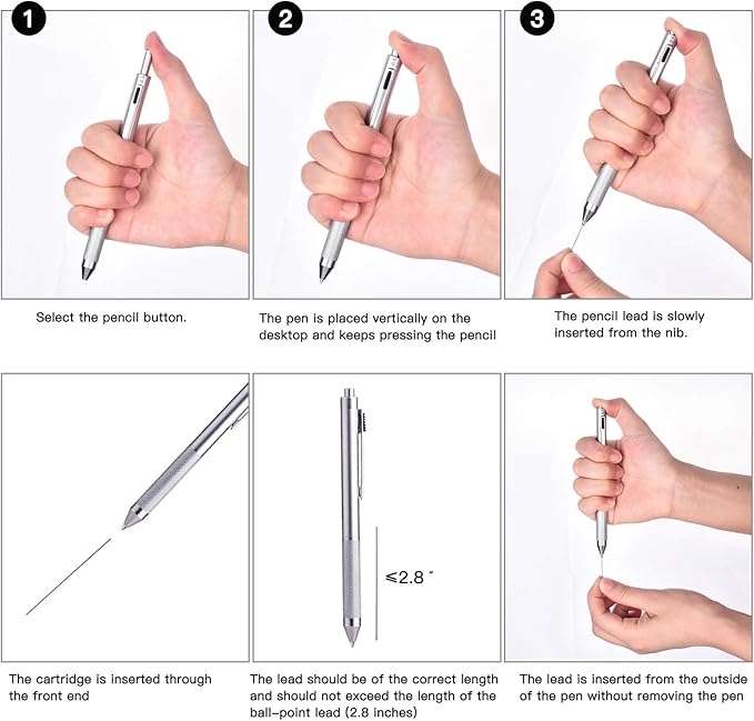 smttw 4 in1 Multi-Function Refillable & Retractable Ballpoint Pen + 0.5mm Mechanical Pencil, Fine Point, Silver Metal Barrel, Black/Red/Blue Inks, Multicolor Pen With Metal Gift Box