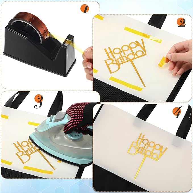 7 Pcs Heat Tape Dispenser Sublimation Set Tape Roll Dispenser with Weighted Nonskid Base and 4 Pieces Heat Transfer Tapes 2 Pieces Heat Resistant Gloves Heat Resistant Silicone Gloves (Black)