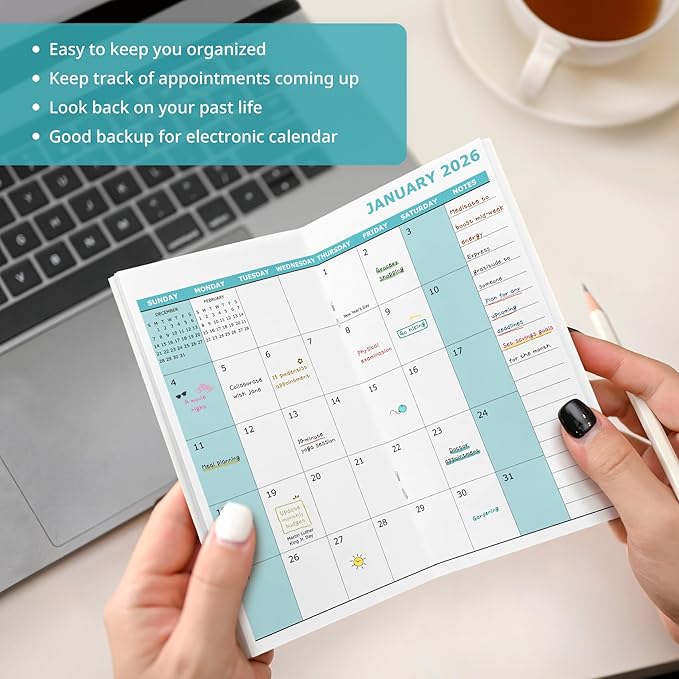 Pocket Calendar 2026-2027 for Purse, Two Year Monthly Planner Pocket Size, Jan 2026 to Dec 2027 Monthly Planner Small Size (6.5" x 3.5") - Rustic Bloom