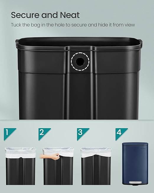 SONGMICS 13 Gallon (50 L) Trash Can, Stainless Steel Kitchen Garbage Can, Recycling or Waste Bin, Soft Close, Step-On Pedal, Removable Inner Bucket, Midnight Blue ULTB050L01