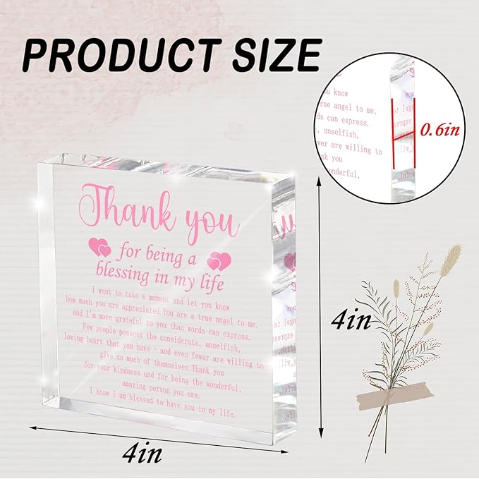 Thank You Acrylic Blessing Sign - 4x4 Inch Layered Gratitude Gift for Women, Christian Appreciation Decor, Religious Keepsake for Special Women