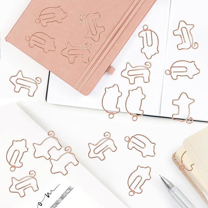 80 Pcs Rose Gold Animal Pig Creative Metal Paper Clips - Fun Pig School Supplies for Pig Lovers(Rose Gold Pig)