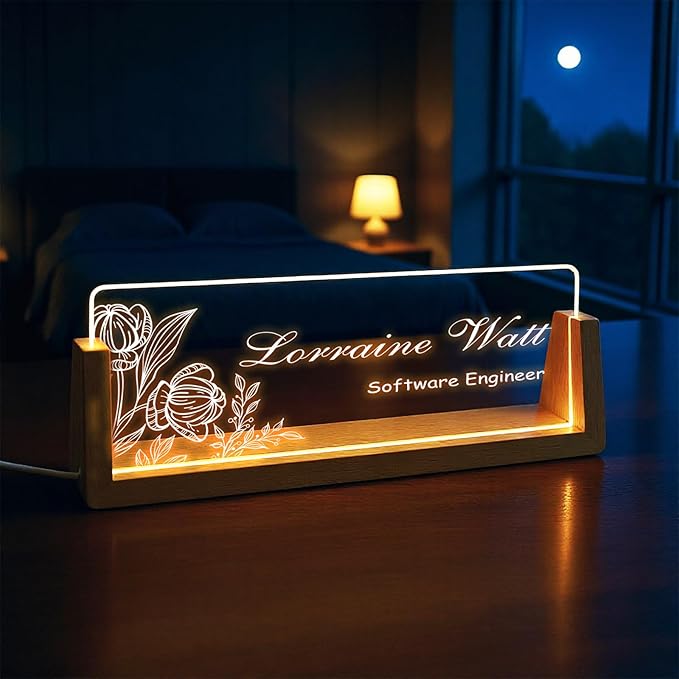 Custom Desk Name Plate,Light Up Acrylic Office Sign, Personalized Gift for Boss Coworker Teacher, Employee Appreciation Award, Home Office Decor
