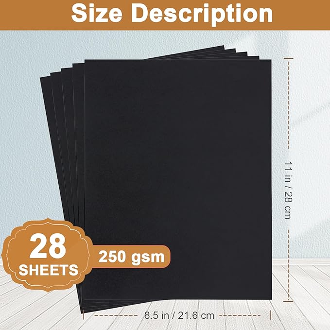 28 Sheets Black Cardstock 8.5 x 11 Printer Paper, 92lb Heavyweight Black Construction Paper Card Stock for DIY Cards, Scrapbooking, Greeting Cards, Invitations