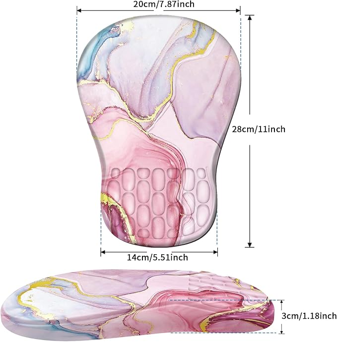 YIWEI Ergonomic Mouse Pad with Wrist Rest Support, Mousepad with Comfortable Memory Foam Wrist Rest and Non-Slip PU Base for Pain Relief, Computer, Laptop, Office, Home (Pink Marble)