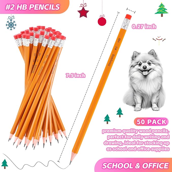Back to School Supplies, 50 Pack Pre-Sharpened #2 Pencils with Erasers, Bulk Pack Yellow Graphite Pencils for School Classroom Teacher Desk Supplies, No 2 HB Pencil for Writing Drawing Sketching Gifts