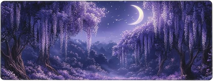 Purple Forest Desk Mat Large Gaming Mouse Pad Fantasy Forest Extended Mousepad Big in Laptop Computer Mouse Keyboard Mat for Office Desk Decor 35.5x16 in