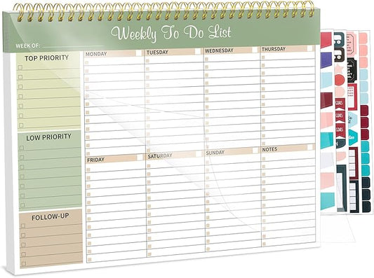 Weekly To Do List Notepad, 8.5''x11'' Weekly Desk Planner with 52 Tear Off Sheets Undated Weekly Planner Habit Tracker & Productivity Organizer for Home School and Work, Light Green